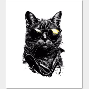 Cool Black Cat with Shades Posters and Art